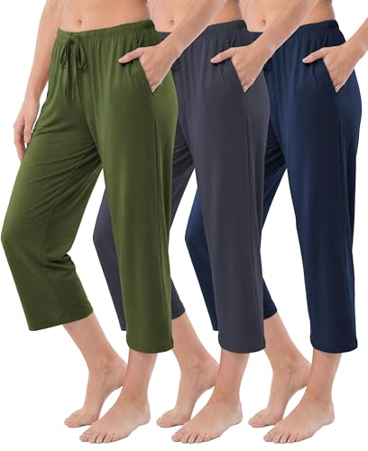 Image of Sexy Basics Women's Capri Lounge Pants | Stretch Comfort Soft Bottoms | Drawstring & Pockets | Multi Packs & Colors