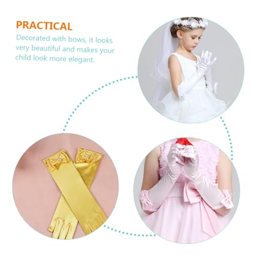 Guantes largos de comunión y boda infantil complemento de satén para vestidos de gala 4