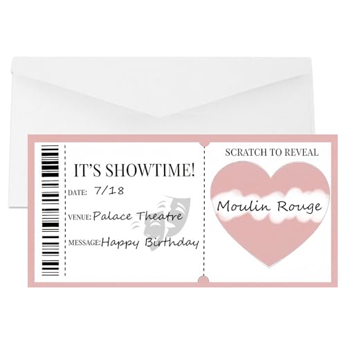 AIKOBAA Personalised Scratch Surprise Theatre Ticket Show Reveal Card Scratch Off Ticket Keepsake for Birthday Christmas Gift (Pink)