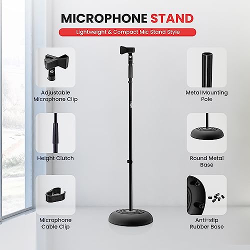Pyle PMKS5X2 Universal Compact Base Microphone Stand - 2.8 To 5 Ft Height Adjustable Heavy Duty Lightweight Studio Floor Standing Mic Holder W/ Standard 5/8 Inch Mic Adapter thumb #1
