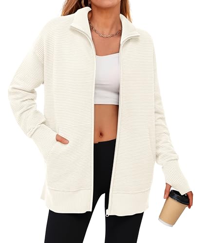 Image of PRETTYGARDEN Womens Long Sleeve Zip Up Ribbed Cardigan Sweaters