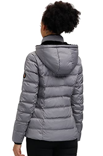 Slow Down Women Midweight Down Puffer Jacket, Warm Hooded Winter Down Jacket For Women With Faux-Fur Hood & Collar (Grey, Xxl) #TOP2