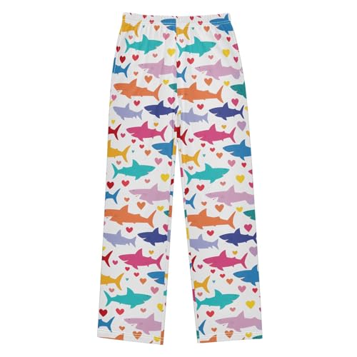 ALAZA Shark Heart Love White Pajama Lounge Pants Long Sleep Pajama Bottoms with Pockets