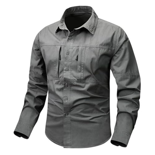Chemise cargo homme style japonais grise en coton idéale pour voyager sans plis taille M