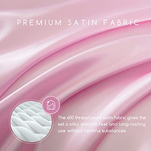 Image of MR&HM Satin Bed Sheets, Twin Size Sheets Set, 3 Pcs Silky Bedding Set with 15 Inches Deep Pocket for Mattress (Twin, Pink)