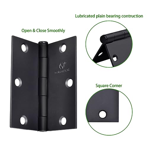 Door Hinge 3 1/2 Inch Interior Door Hinges Matte Black 3.5 Inch Interior Hinges Flat Iron Hinge 3 ½"x 3 ½" Door Hardware Square Corner -18 Pieces by SORGMACH - Image 5
