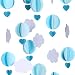 Cieovo Pastel Cloud Hot Air Balloon Garland Up Up and Away Photo Prop Perfect for Themed Birthdays, Baby Showers, Weddings Decor 110 Inch/2.8M Each, Pack of 2, Each String 36 Pieces of Paper (Blue)