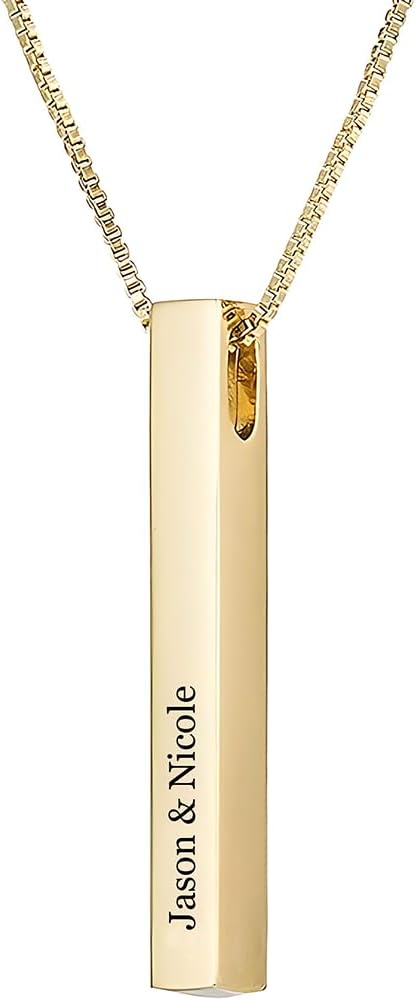 Personalized 3D Bar Necklace Pendant-Custom Engraved Any Name Necklace,Custom Made Sterling Silver Jewelry Gift for Mom, Grandma,Couples – Gift for Mother’s Day