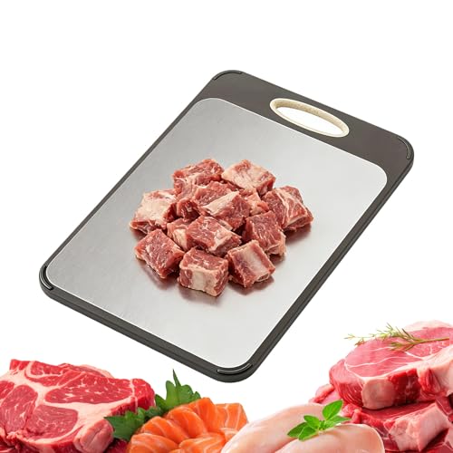 Tabla de Cortar de Acero Inoxidable,Antideslizante con Ranuras de y Asa,Tabla de Cortar Grande y Resistente - Para Hogar Restaurante Encimera Carne Verdura Fruta Comida Preparación De