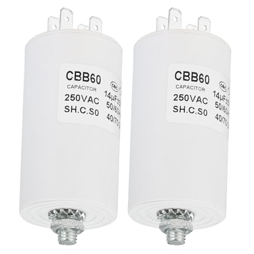 YOKIVE 2 Piezas Capacitor CBB60 14uF Con 4 Pines, AC 250V (Blanco)