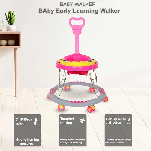 Image of Presents Baby Walker for 6-18 Month Baby boy with Music and Detachable Parental Push Handle for Unisex Kids (Pink)