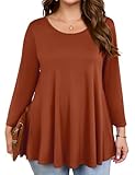 JollieLovin Womens 3/4 Sleeve Loose Fit Swing Tunic Tops Basic T Shirt(3X,Dark Orange)