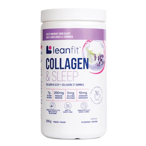 LEANFIT COLLAGEN & SLEEP™ Blue Lavender Latte – 7g Collagen + 200mg Magnesium + 3mg Melatonin + 10mg Ashwagandha – Improves Sleep & Reduces Effects of Jet Lag – 25 Servings, 206g Tub