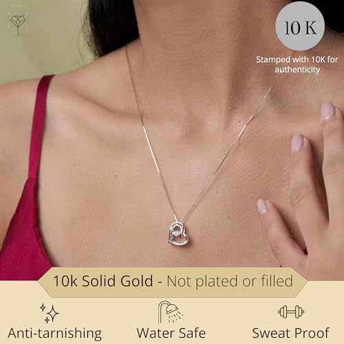 MAX + STONE Dancing Heart Pendant Necklaces for Women | 10k & White Gold Heart Necklaces | Real Diamond Heart Pendant2