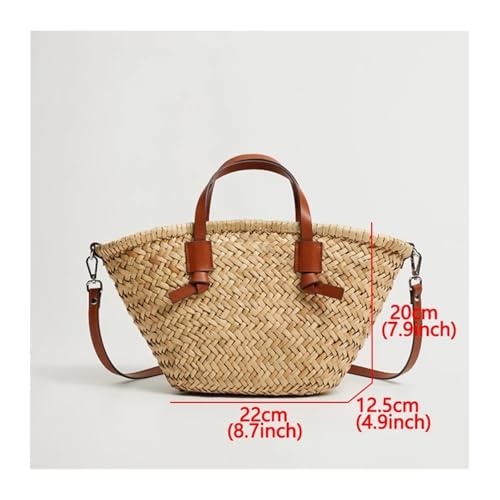 Casual Wicker Woven Basket Bags Rattan Women Handbags Handmade Beach Straw Tote Bag Designer Shoulder Crossbody Bag(Brown)2