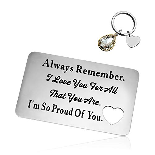 Metal Wallet Insert Card Keychain Set Inspirational Encouragement Gift Card for Boyfriend, Girlfriend, Family, Friend Anniversary Card Gifts Christmas Valentine s Day Birthday Gift for Son Daughter