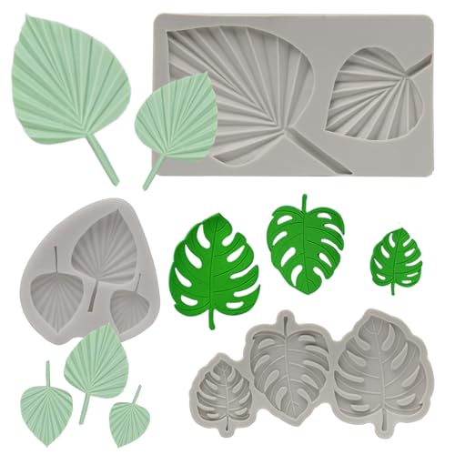Neikafan 3 Piezas Hojas Molde de Silicona para Fondant 3D Molde con Forma de Hojas para Dulces, Chocolate, Galletas, Bricolaje, Gelatina, Decoración de Tartas Molde Hojas Tropicales