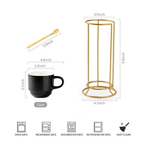 Set de 4 tazas de café de porcelana apilables con soporte miniatura 2