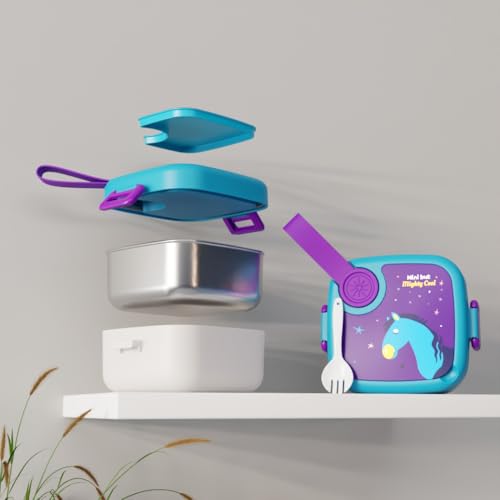Image of Darkpyro Colorful Kids Bento Lunch Box Set with Compartments | BPA-Free, Microwave & Dishwasher Safe, Includes Utensils and Cute Lid Design | Ideal for School & Travel Meals - Purple