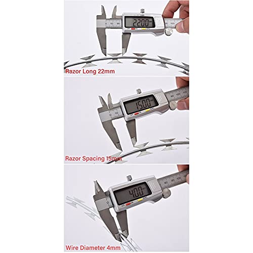 Razor Wire - Galvanized Barbed Wire - Roll Concertina Garden Fence Wire for Animals, Yards, Agriculture and Anti-intrusion - Double Spiral (Color : Silver, Size : 45m)