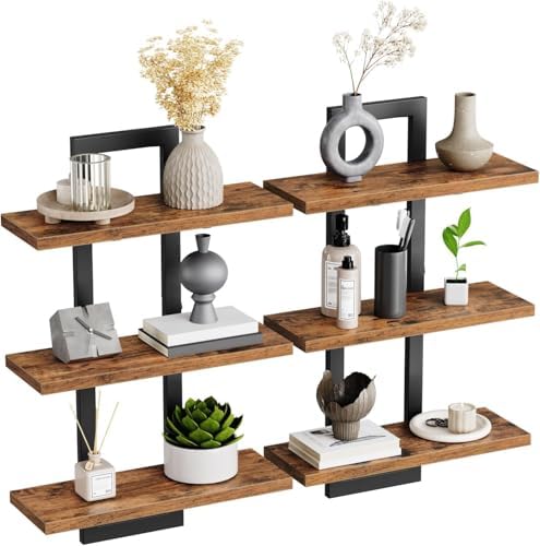 HOOBRO Floating Shelves, Set of 2 Wall Shelves, 3-Tier Wall Mount...