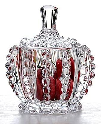 Image of Stylish Home Decor Crystal Clear Glass Sugar Candy Mukhwas Jar Bowl Pickle Storage Container Pot with Lid Glass Candy Jar (CRYSTAL CANDY JAR 4MM)
