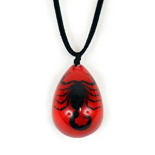 REALBUG Black Scorpion Necklace, Red, Leather