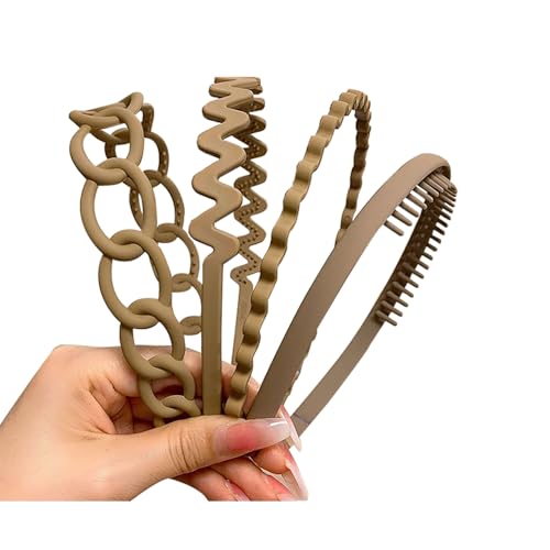 TANLOMY Plastic Headbands Kit With Comb Teeth for Women and Girls - 4 Pieces Matt Surface DIY Set for Different Occasions - Light Coffee Brown