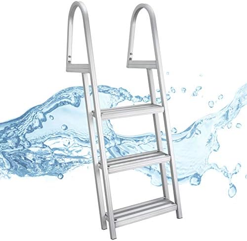 RecPro Marine Pontoon Boat Dock Heavy Duty Aluminum 3 Step Removable Boarding Ladder AL-A3