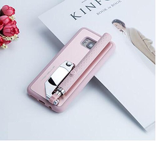 L&ZR Selfie Stick Cell Phone Case, Case 2 In 1 Bluetooth Highly-Extendable And Compact Handheld Into Cell Phone Case With Rechargeable Remote Control And Positioning Mirror For Samsung Galaxy S8,Pink