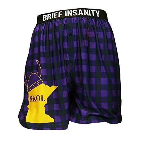 BRIEF INSANITY Minnesota SKOL Boxer Shorts (S-XXL) - MN Nordic Loose Fit Lounge Shorts - Durable, Comfy, Soft Underwear
