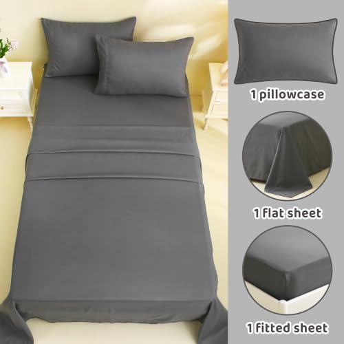 Image of Viviland 3 Pieces Boys Twin Sheets Set Kids, Dark Gray Bed Sheets | Breathable & Soft Microfiber Kids' Sheet & Pillowcase Sets, Fitted Sheet with 15 inch Deep Pocket and Corner Straps, Easy Care