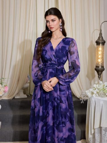 Image of TOLEEN Summer Casual Dresses for Women 2026 Spring Fashion Boho V Neck Long Sleeve Ruffle Floral Print Elegant Maxi Dress