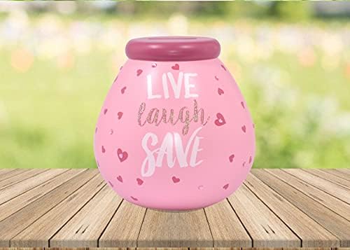 Pot of Dreams Box | Live Laugh Money Pot | Break to Open Piggy Bank | Saving Jar or Keepsake for Home or Office Décor | Perfect Practical Gift for Women & Men | Ceramic | Pink, One Size