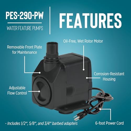 Image of Little Giant PES-290-PW 115-Volt, 300 GPH Magnetic Drive Fountain /Pond Pump with 6-Ft. Cord, Black, 566717