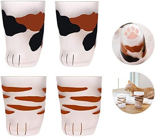 4 Pack Cat Paw Cup，Cat claw Cup Milk Glass Frosted Glass Cup Cute Cat Foot Claw Print Mug Cat Paw for Coffee Kids Milk Glass Cups Tumbler Personality Breakfast Milk Cup (4pack，color 1+color 2)