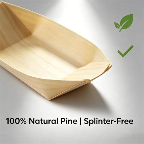 Bandejas desechables de madera para sushi, 100 piezas miniatura 4