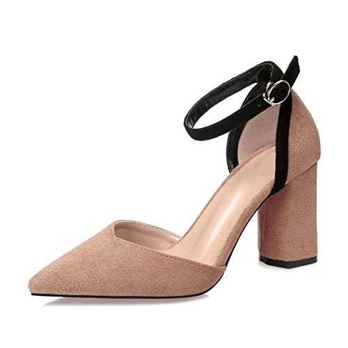 Talons pour Femmes de Bureau en Finition Pointue avec Talon épais et Boucle Chic