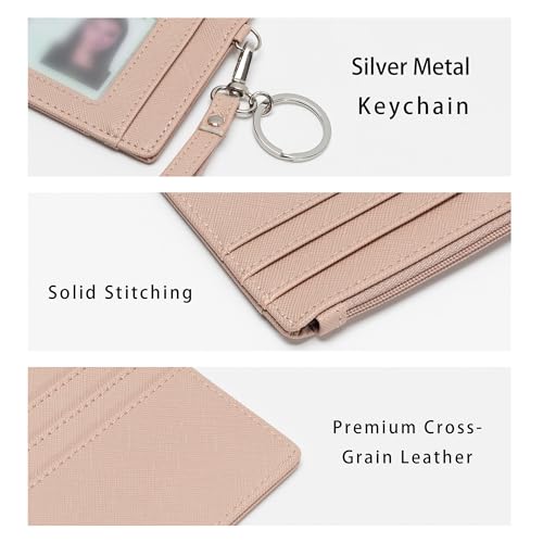 Image of SEAVILIA Small Wallet for Women Slim Wristlet Keychain Wallets RFID Credit Card Holder With Zipper Pocket, ID Window (Pink)