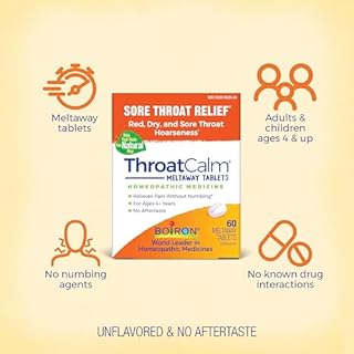Boiron ThroatCalm Tablets for Pain Relief from Red, Dry, Scratchy, Sore Throats and Hoarseness - 60 Count