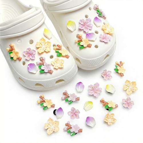 JYXNU 16 Pièces Décorations de Chaussures de Bricolage, Fleur de Pêcher Bijoux de Chaussures, Fleur Breloques de Chaussures, Charmes De Chaussure, Décorations De Fête Cadeaux Animé Pour Filles