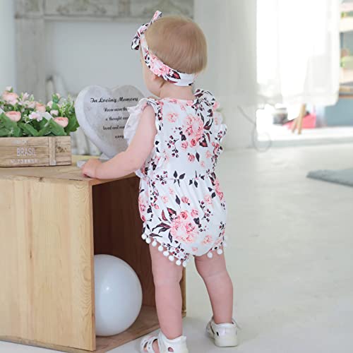 Hascloth Newborn Baby Girl Romper Infant Tassel Bodysuit Floral Dress Shorts Jumpsuit Ruffle Sleeveless Onesie Summer Clothes Outfit Set Brown 0-3 Months #TOP2