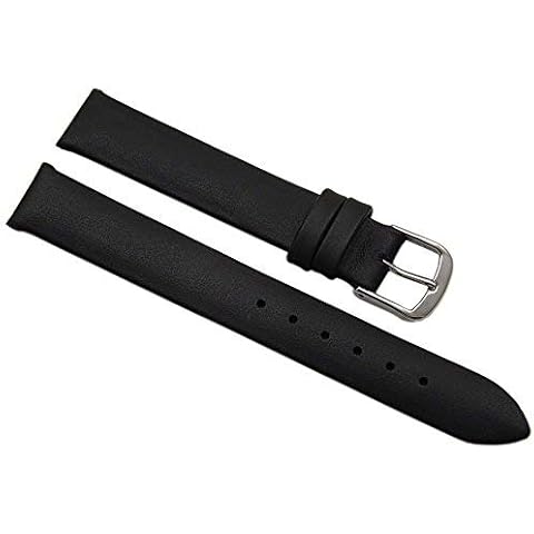 myledershop 15mm Calf Leather Watch Strap Band Made in Germany in Black with Buckle in Silver MJ-Design-Germany incl Assembly Instructions Cover