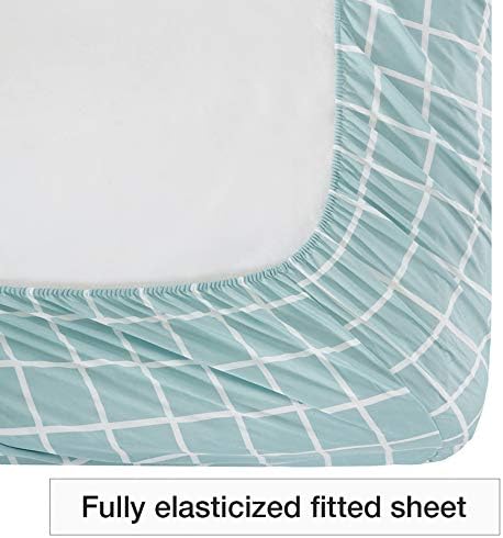 Vaulia Soft Microfiber Fitted Sheet, Light Blue Grid Pattern Queen Size, 3-Piece (1 Fitted Sheet 2 Pillowcases)