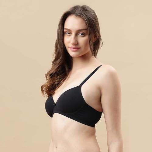Image of Marks & Spencer Solid Black Cotton Blend Womens Bra