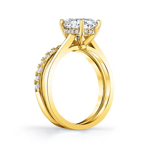 2.5 Carat Oval Under Halo Moissanite Bridal Set Engagement Wedding Ring in 18K Yellow Gold over Silver3
