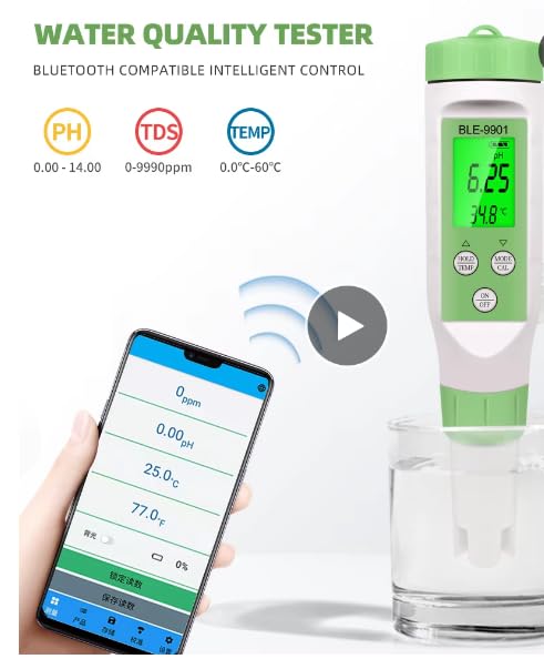 3-in-1 BLE-9901 Digitales pH-Messgerät, Ph/Temp/TDS, Wassertest-Werkzeug mit Hintergrundbeleuchtung