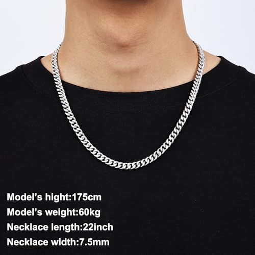 Fiusem Silver Tone/Black/14K Gold Plated Chain Necklace for Men, 5mm/6mm/7.5mm/8mm/9mm Stainless Steel Cuban Link Chain Necklace, Men's Chains 18-28 Inch3