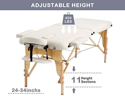 Massage Tables Portable Lash Bed 73 inch Tattoo Table, Height Adjustable Portable Spa Bed, 2 Folding Chiropractic Table w/Carry Case/Face Cradle/Hand Pallet/Towel Hanger/Oil Pouch/Sheet/Bolster