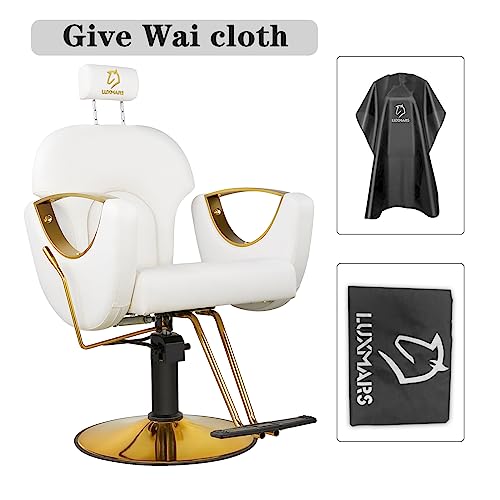Luxmars Reclining Barber Chair Salon Chair Height Adjustable Hydraulic Chair Tattoo Chairs 360 Degrees Rolling Swivel Barber Chairs For Barbershop Hair Salon Spa Equipment - White #TOP3